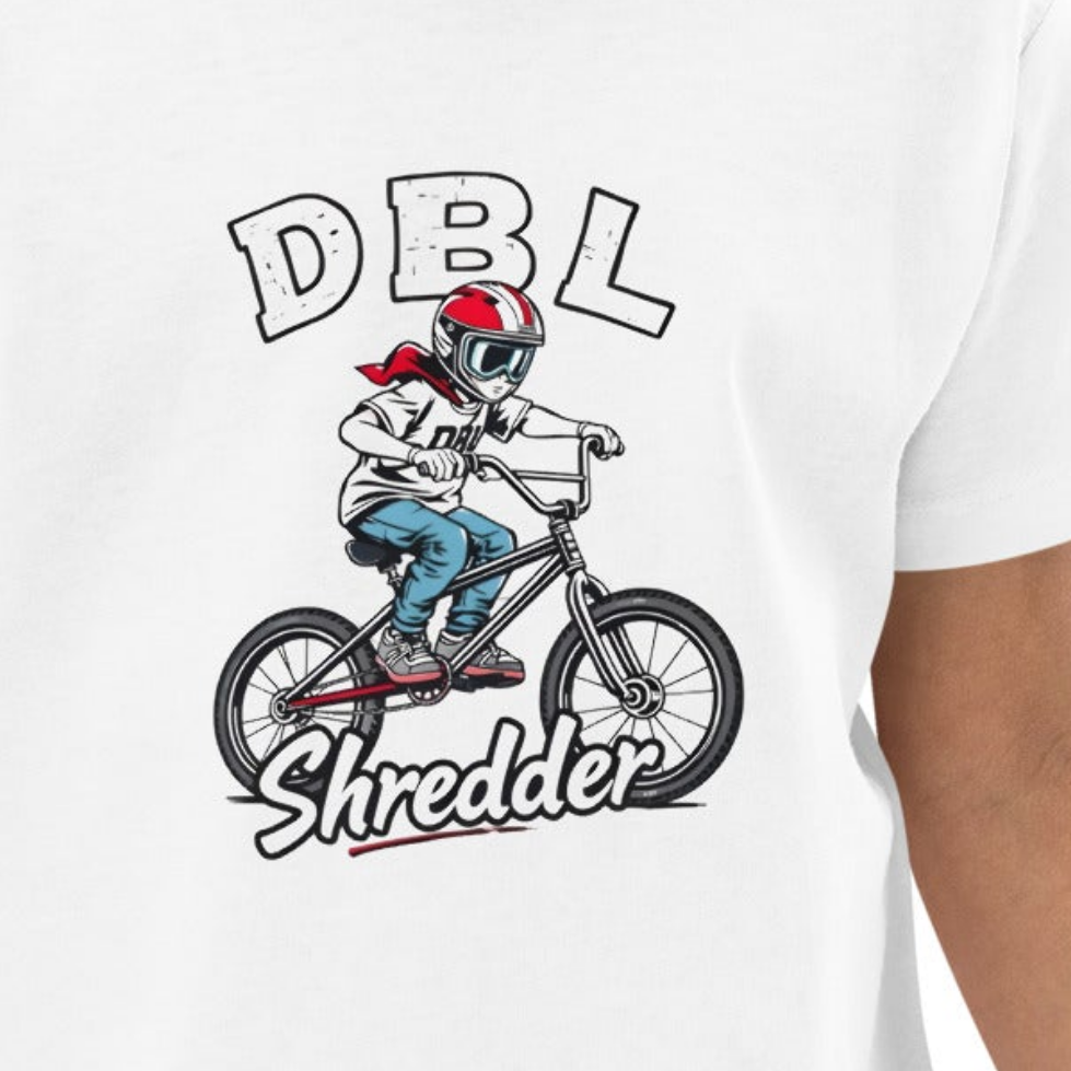 Organic cotton kids DBL shredder single front Printed t-shirt