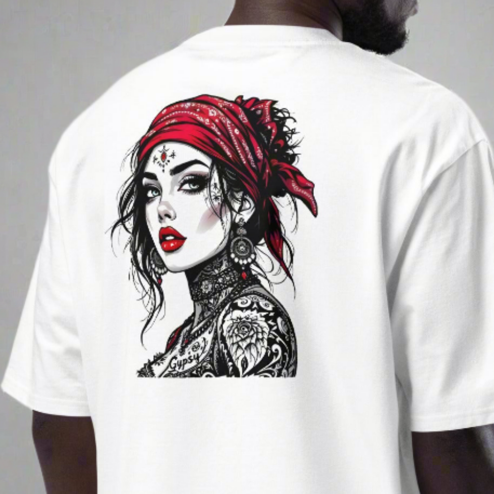 Oversized Illustrated tattoo lady heavyweight t-shirt