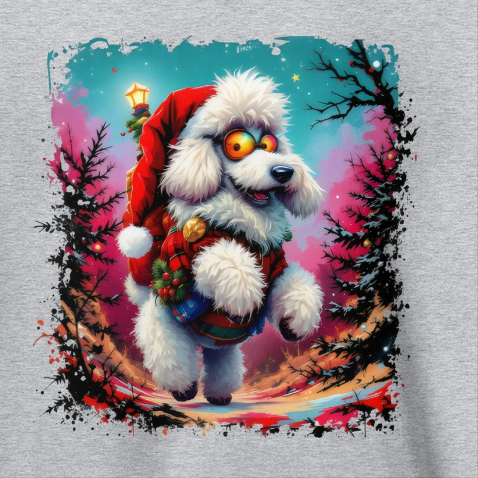 Women's fluffy Christmas poodle dog And small back print cosy Hoodie