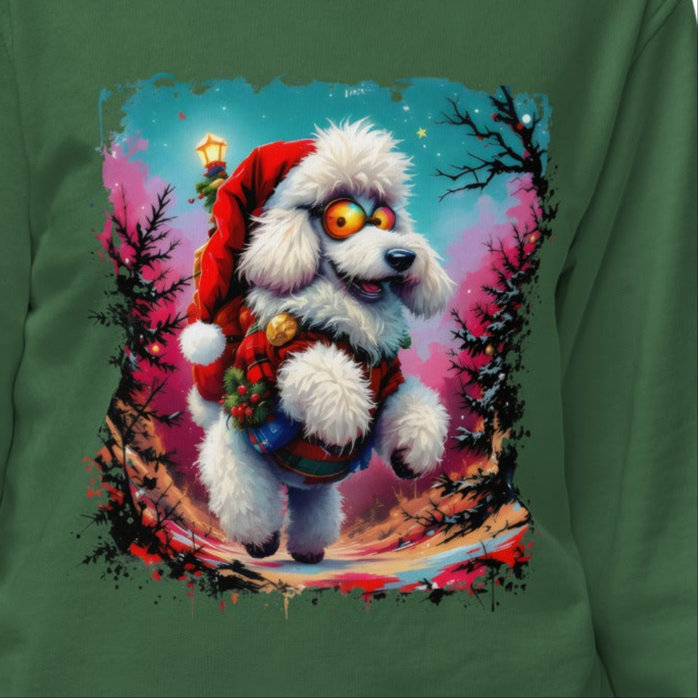Women's fluffy Christmas poodle dog Premium material organic sweatshirt