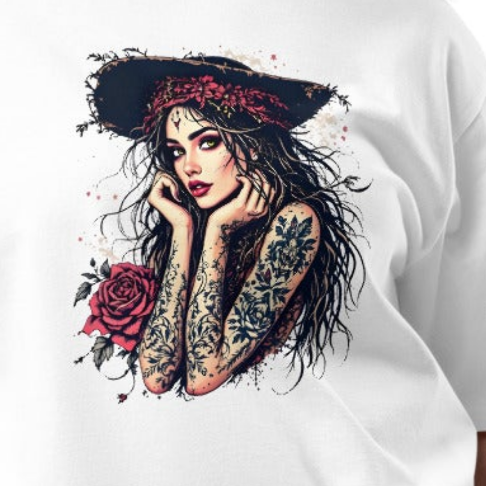 Oversized Old English gypsy girl heavyweight t-shirt