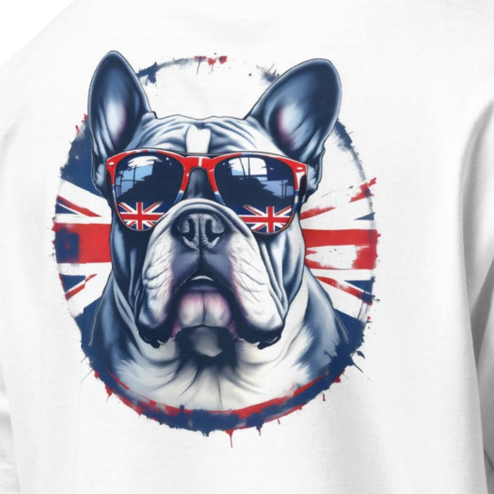 Oversized 3 Sided print British bulldog British flag heavyweight t-shirt