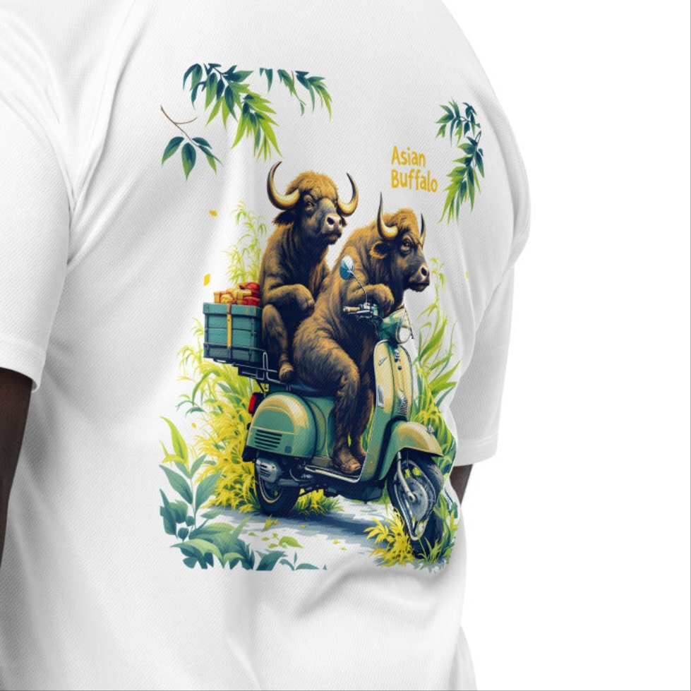 Unisex two Asian Buffalo on Scooter breathable jersey