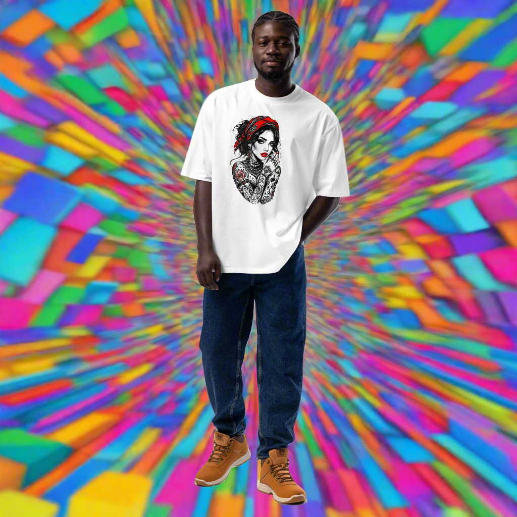 Oversized Illustrated tattoo lady heavyweight t-shirt