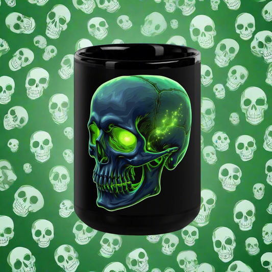 Black crystal green skull Twin print on Glossy Mug
