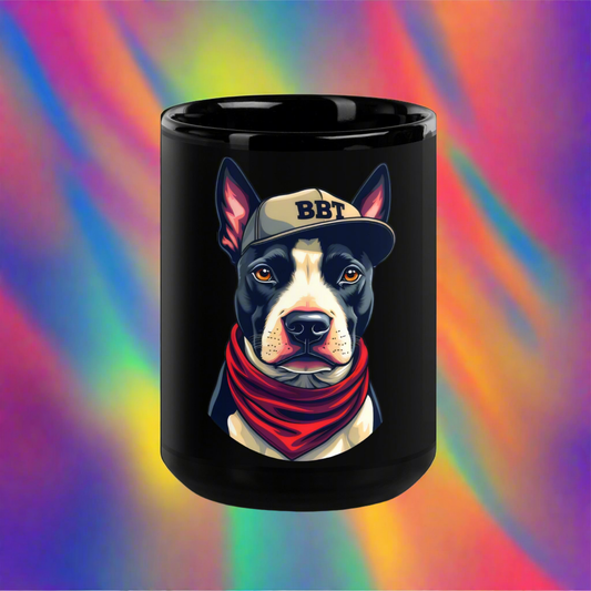 Black English bull terrier wearing scarf Glossy Mug