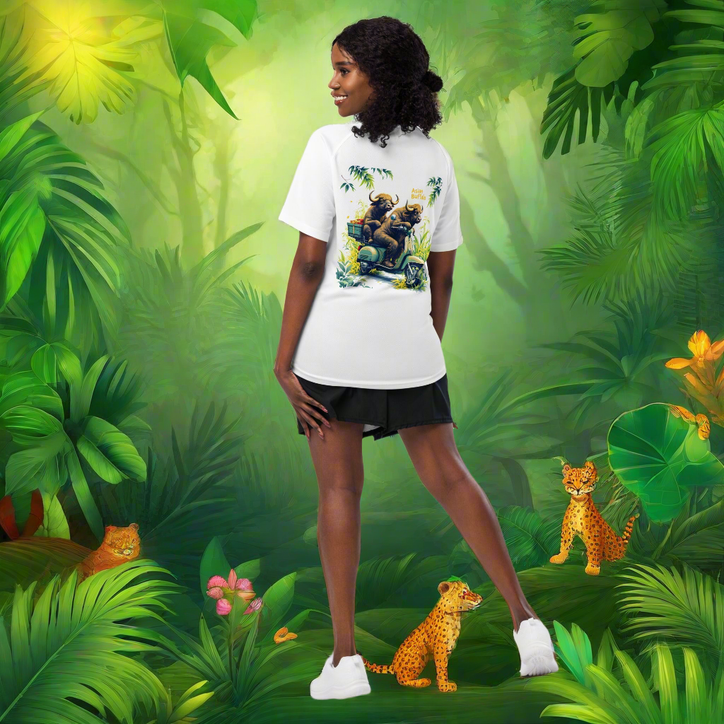 Unisex two Asian Buffalo on Scooter breathable jersey