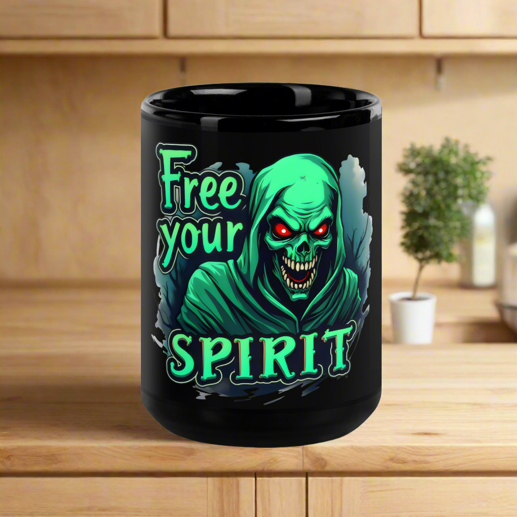 Black Glossy Mug Halloween free your spirit