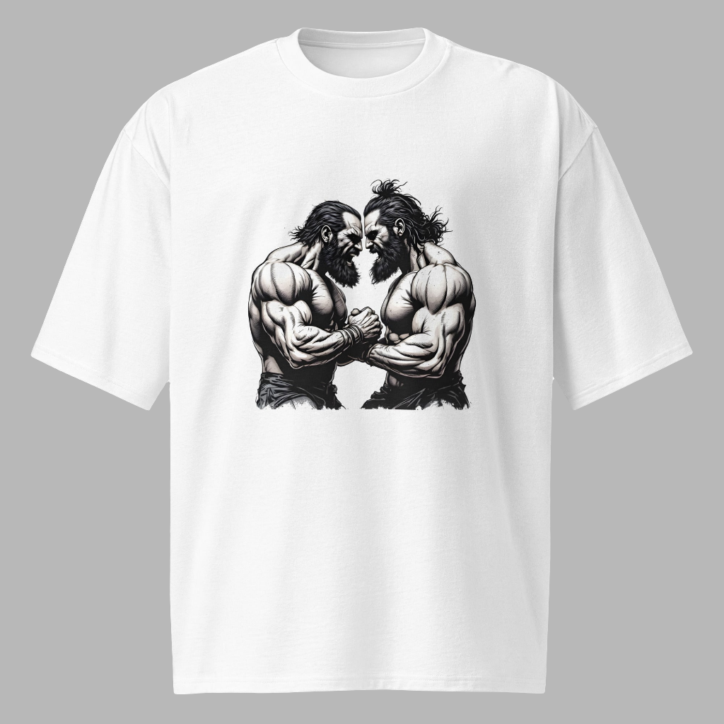 Oversized Twin print Respect the fellow man heavyweight t-shirt