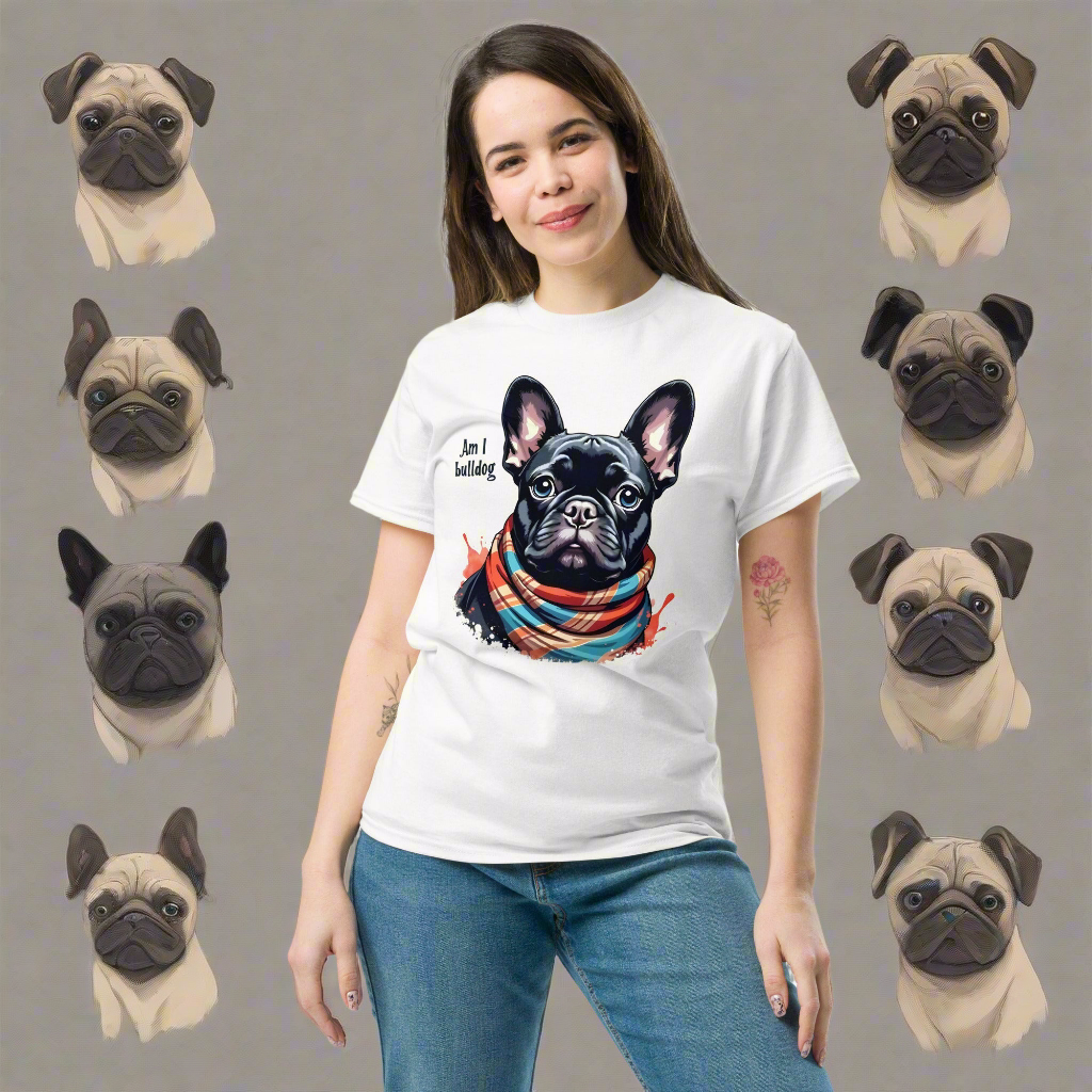 Women's twin print pug French bulldog classic tee