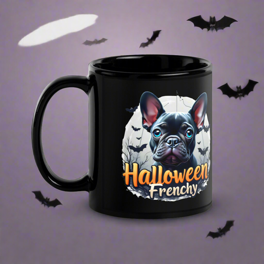 Halloween French bulldog twin print Black Glossy Mug