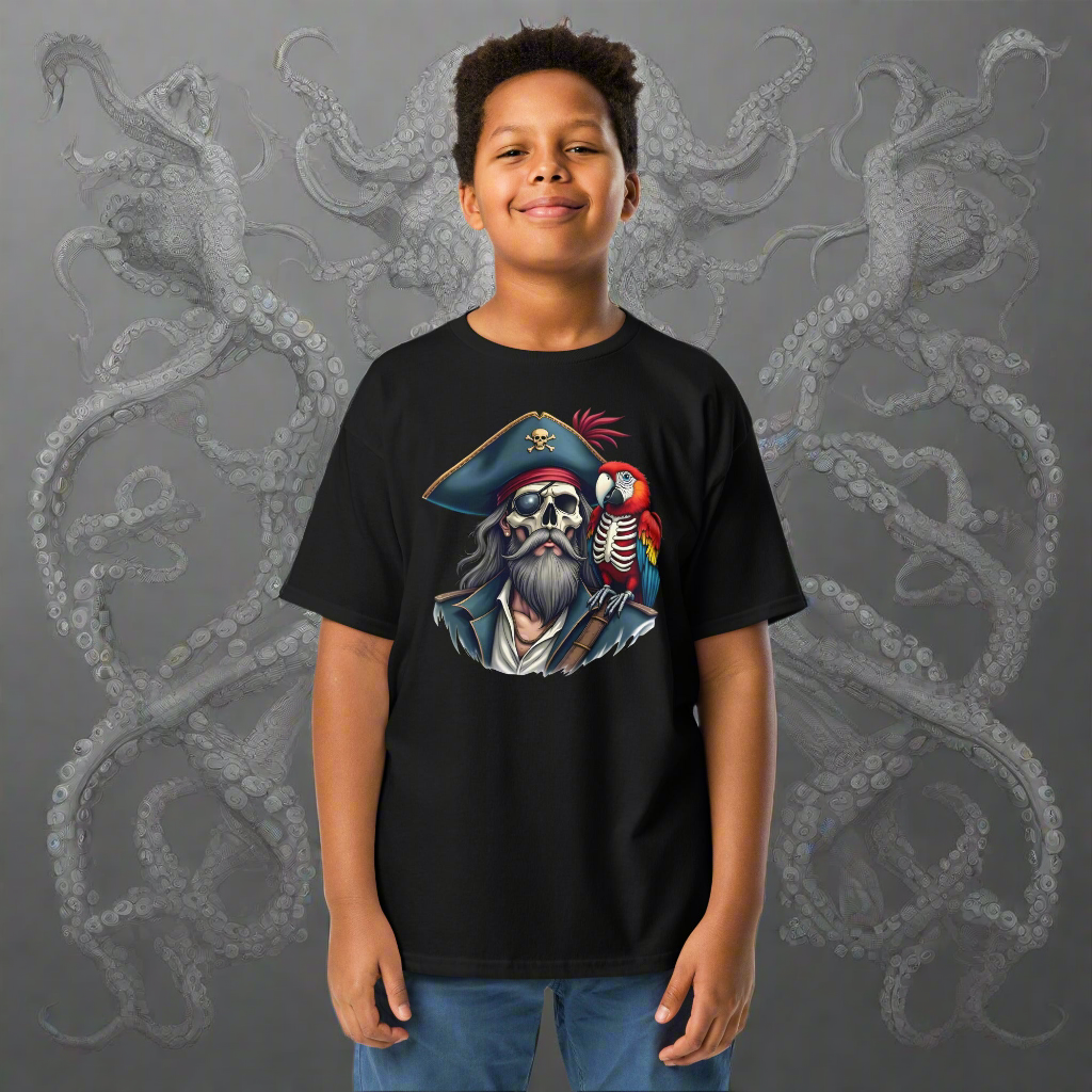 Youth Skeleton pirate & release the Kraken Twin print classic tee