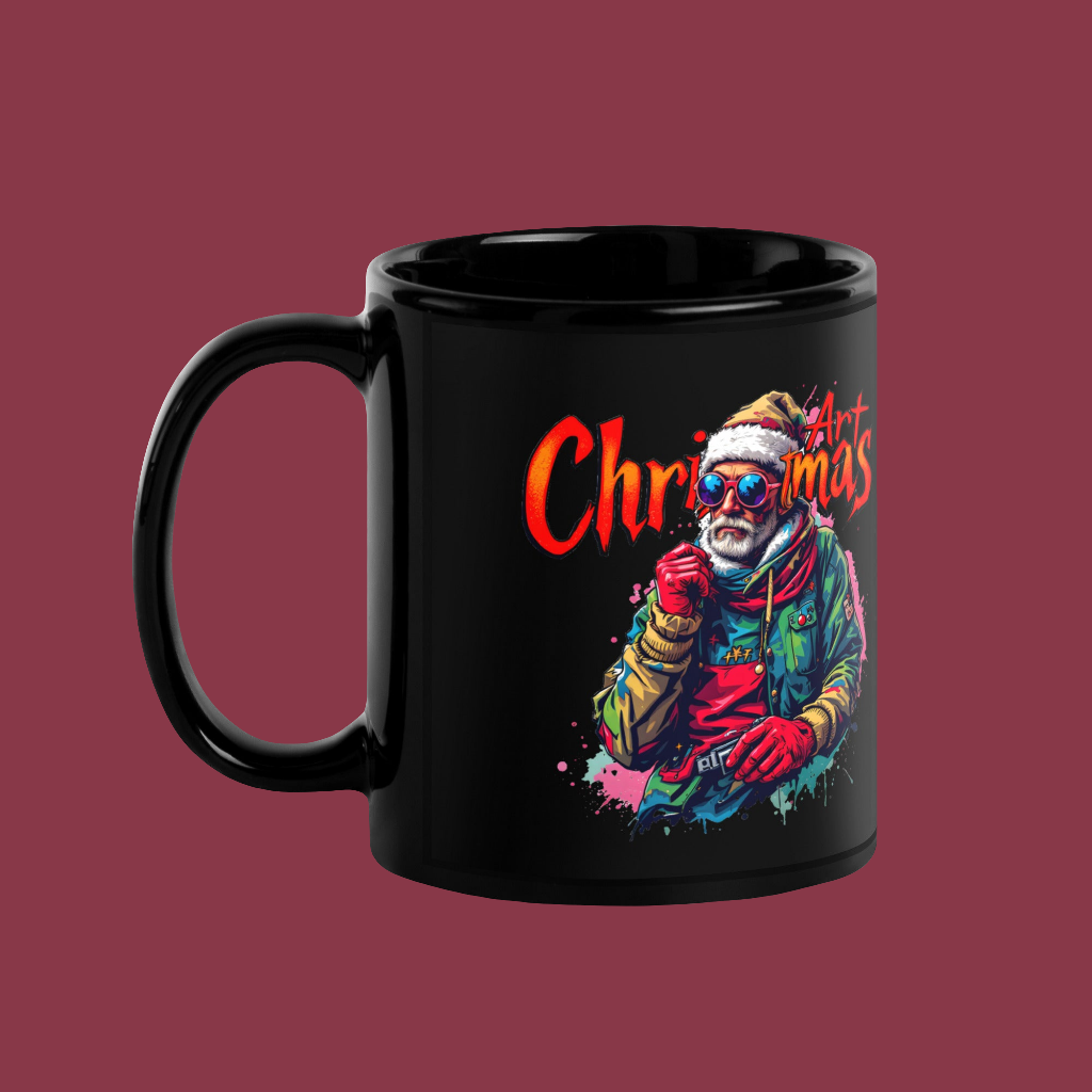 Christmas art cool looking street artist Black Glossy Mug