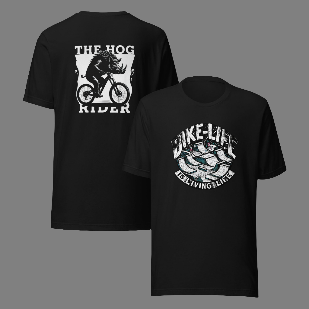 Unisex mtb Twin Print riding the Hog & bike park life t-shirt