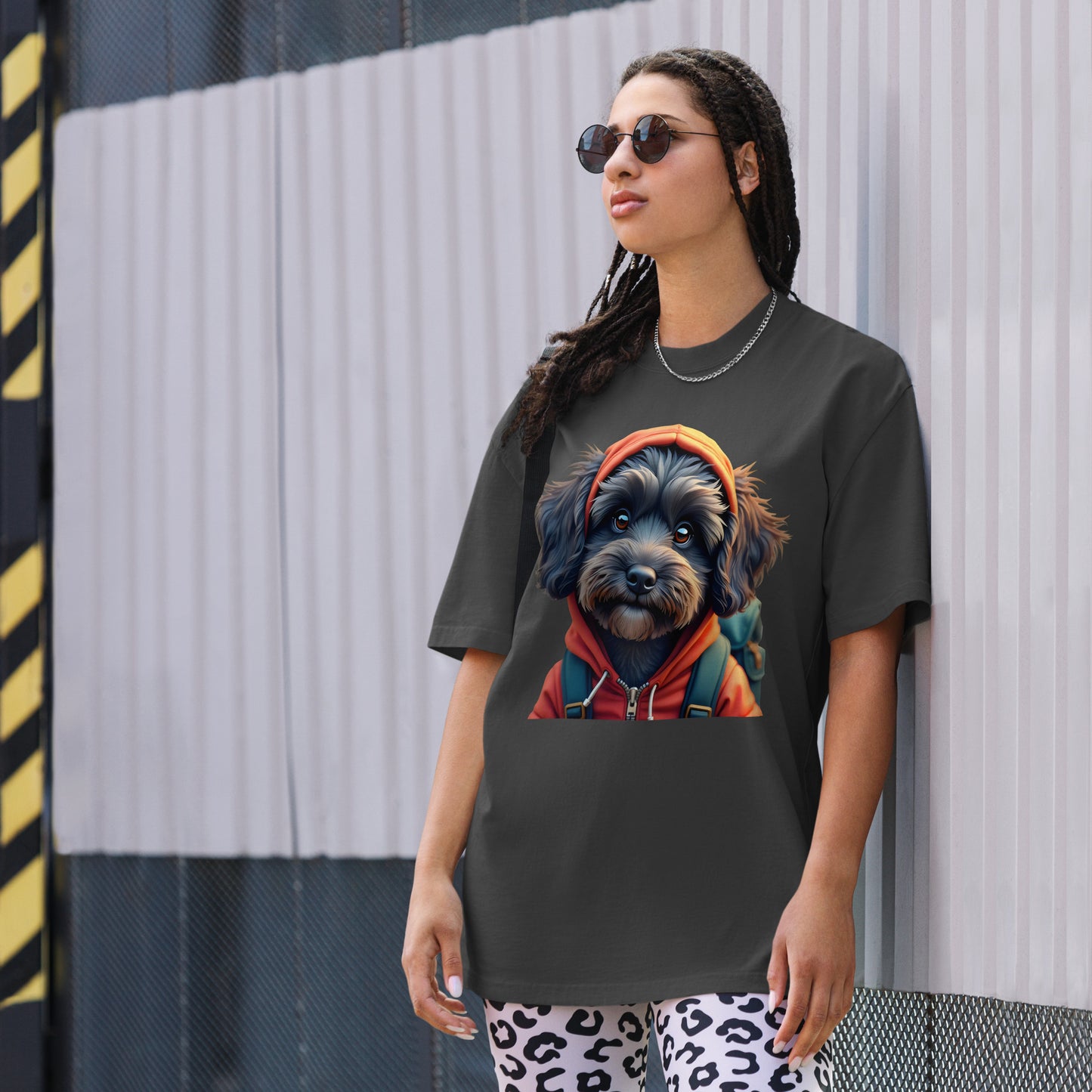 Oversized Lunar Cockapoo dog faded t-shirt
