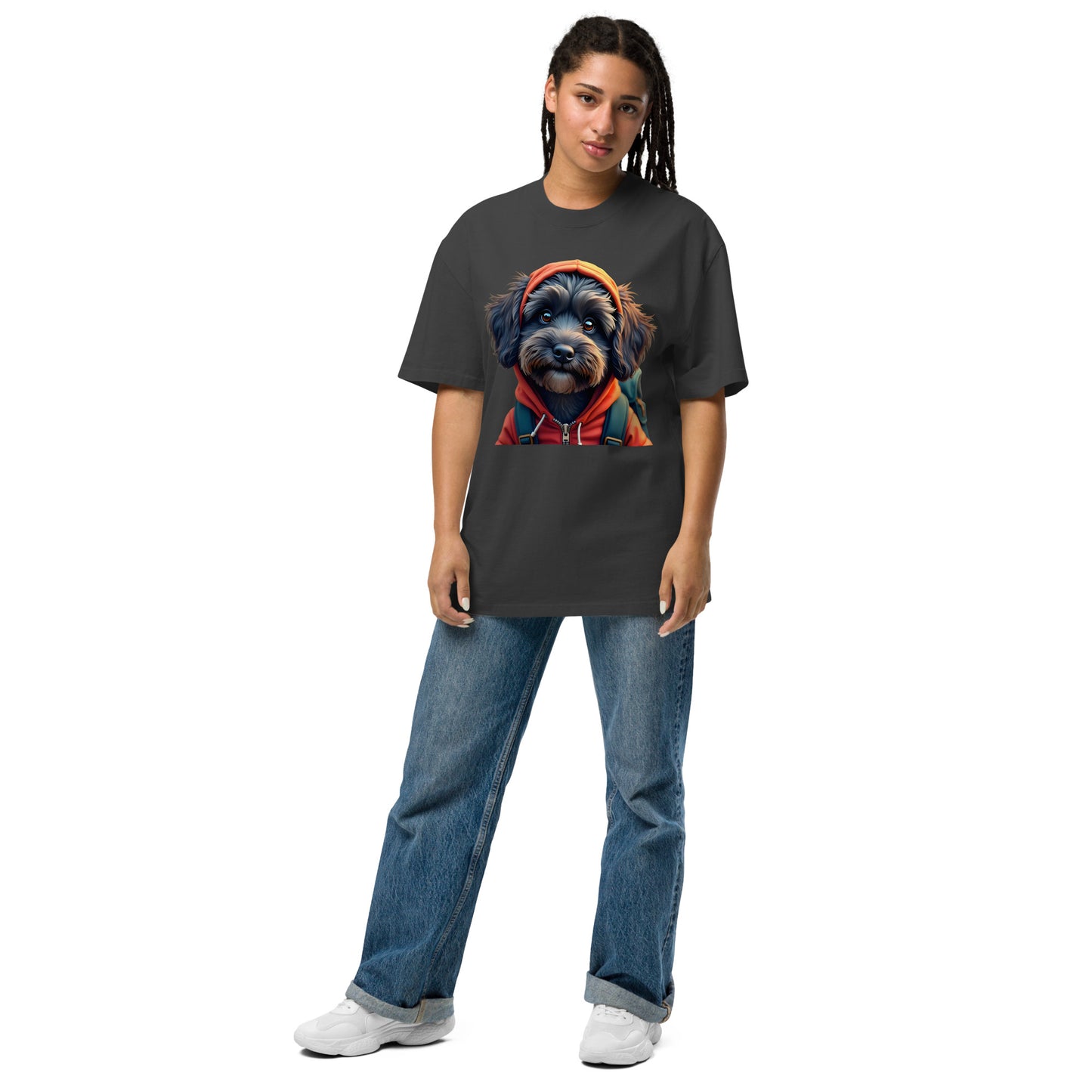 Oversized Lunar Cockapoo dog faded t-shirt