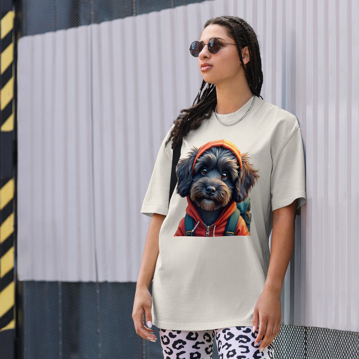 Oversized Lunar Cockapoo dog faded t-shirt