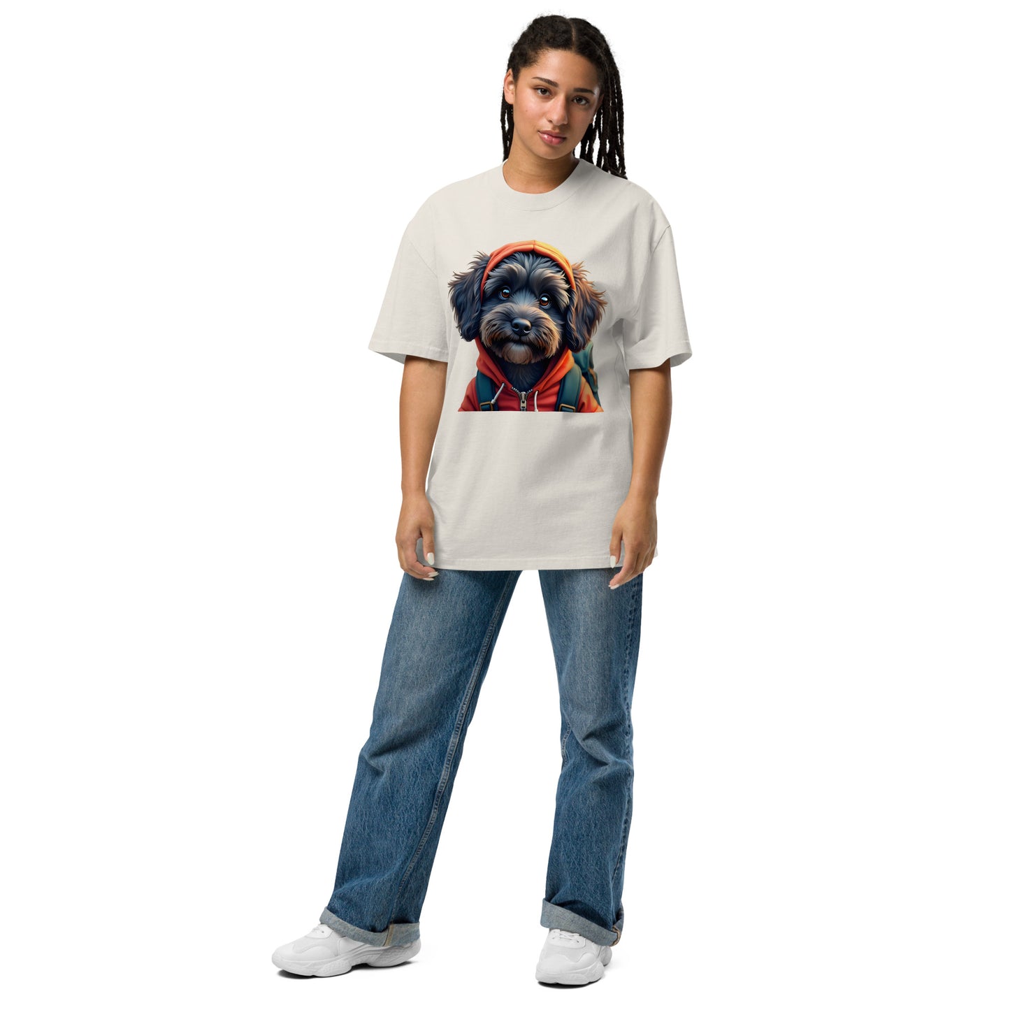 Oversized Lunar Cockapoo dog faded t-shirt