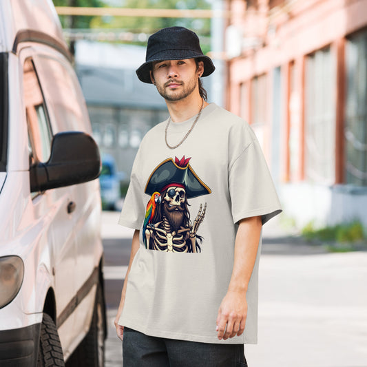 Oversized skeleton pirate & parrot faded t-shirt