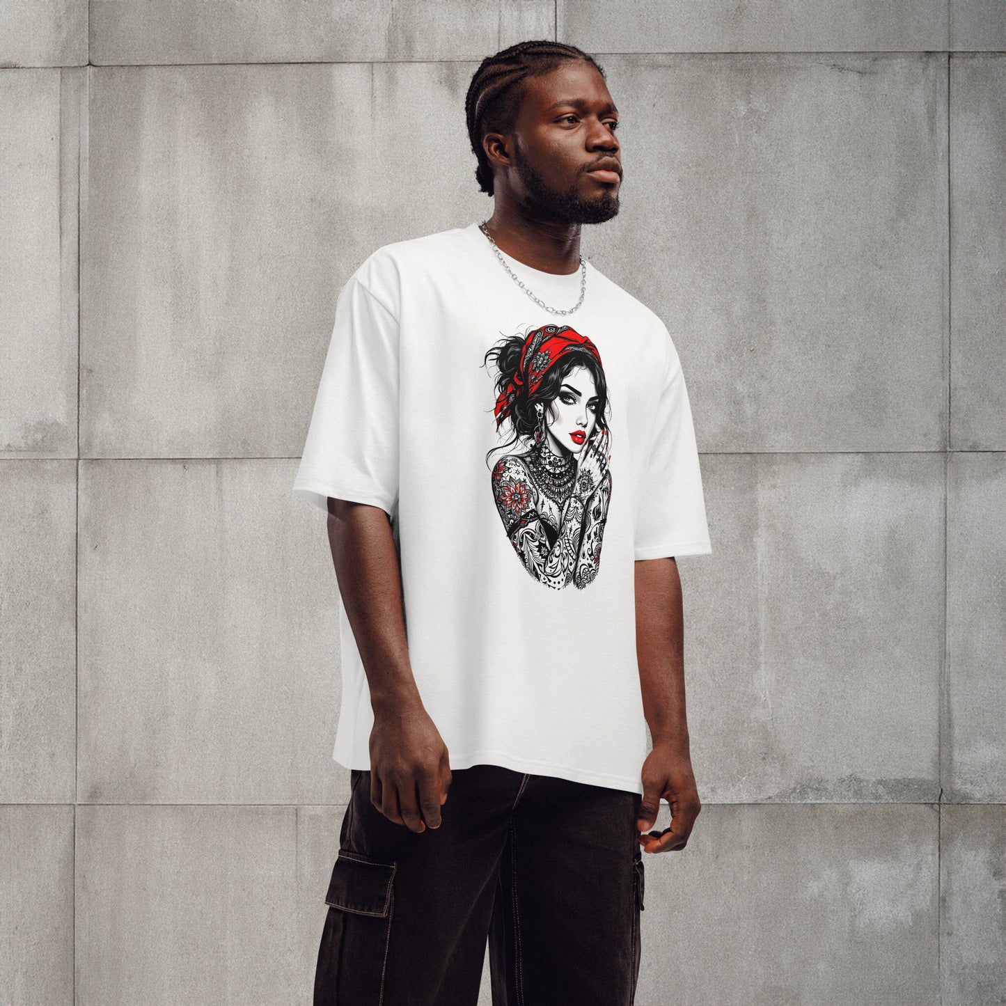 Oversized Illustrated tattoo lady heavyweight t-shirt
