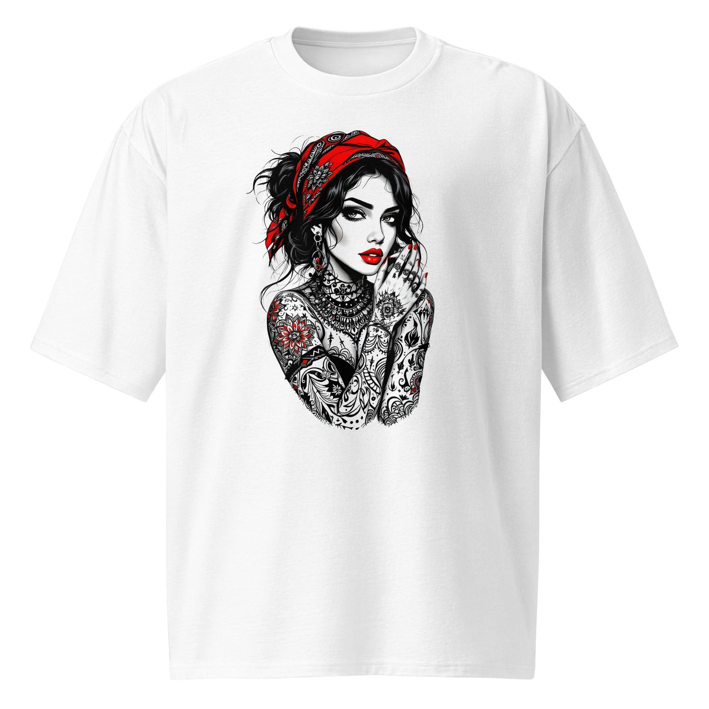 Oversized Illustrated tattoo lady heavyweight t-shirt
