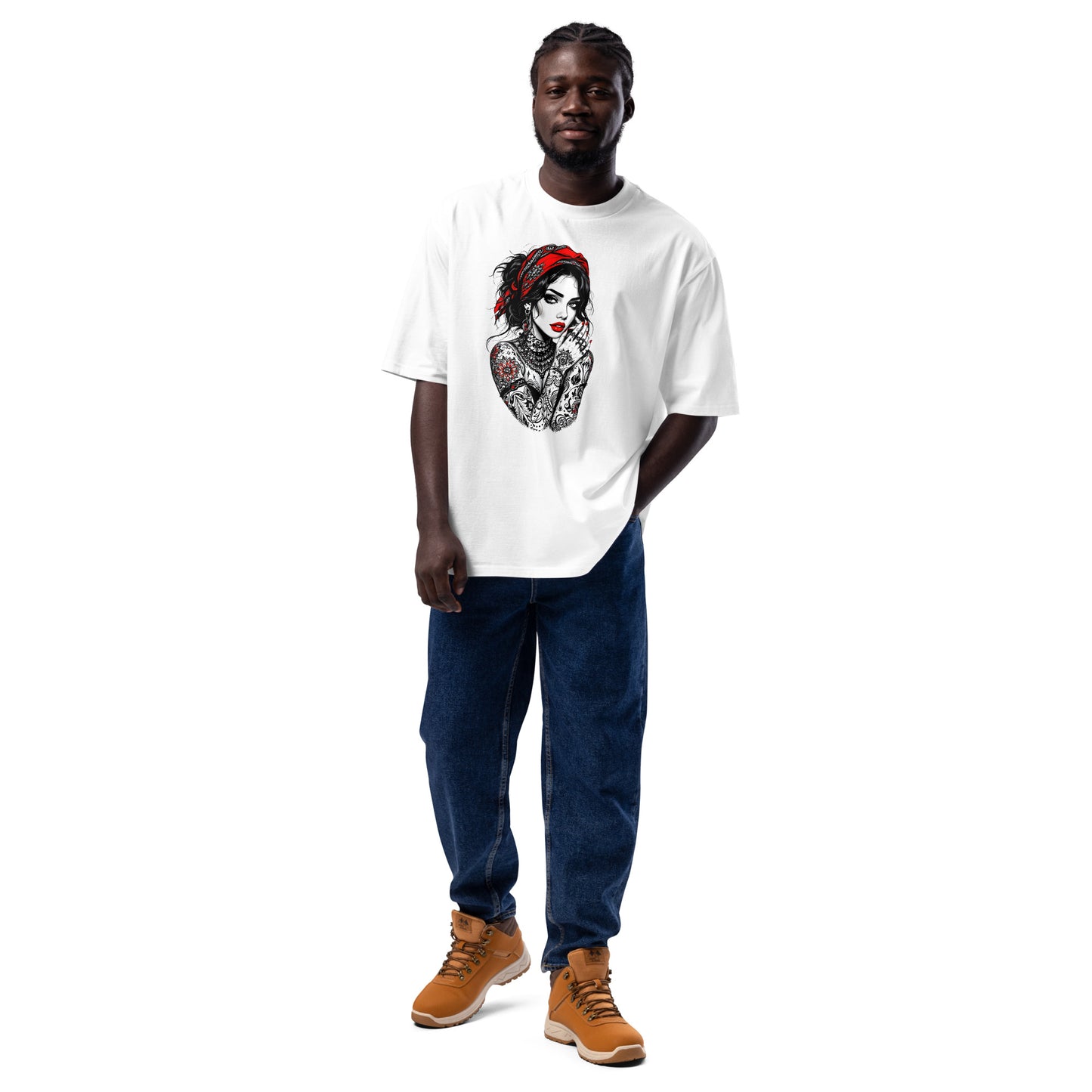 Oversized Illustrated tattoo lady heavyweight t-shirt