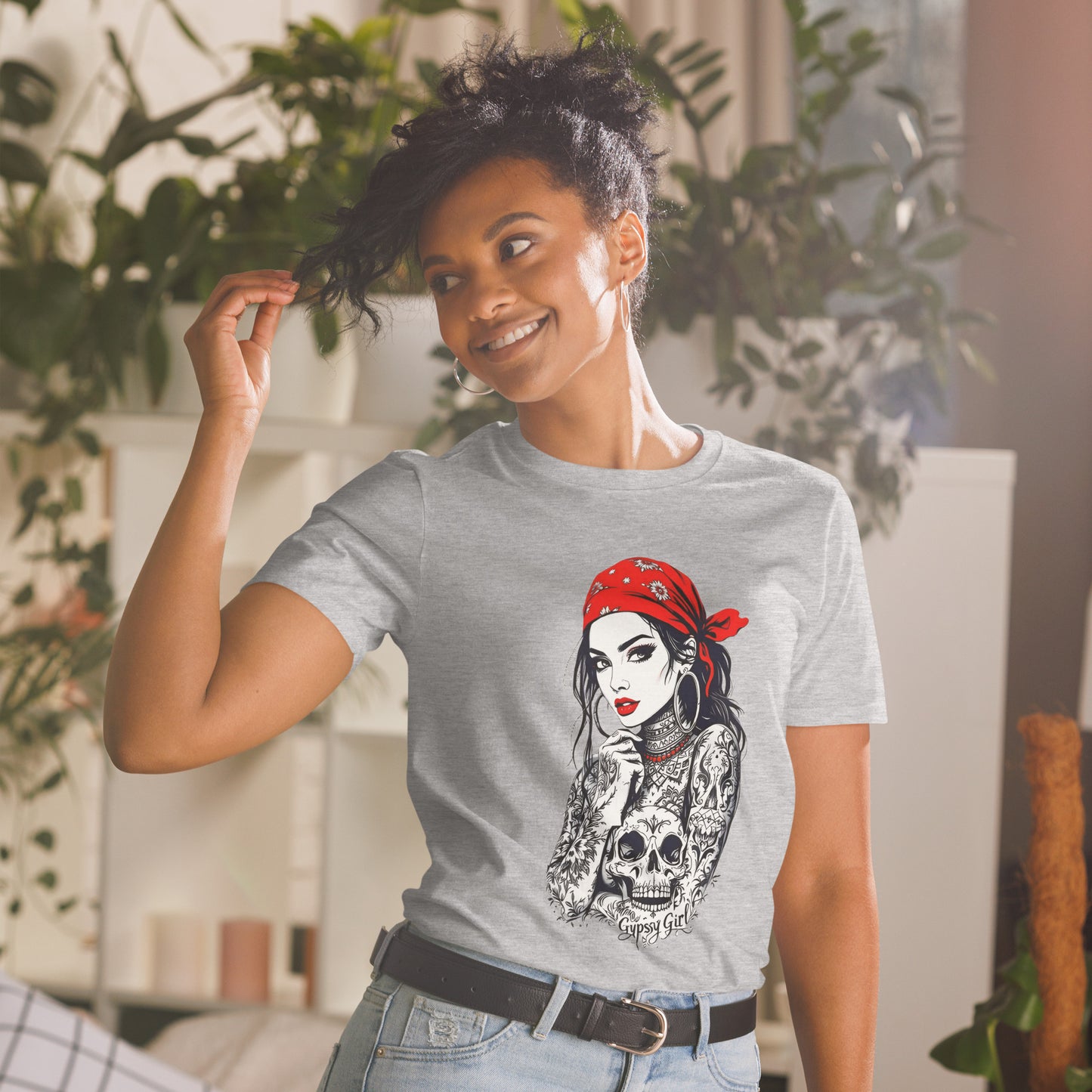 Short-Sleeve Unisex Skull sleeve tattoos Gypsy girl T-Shirt