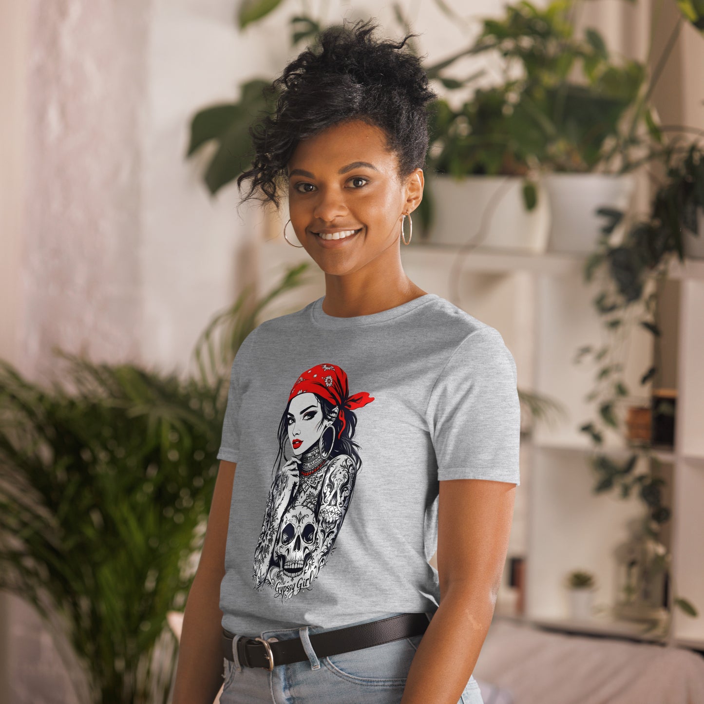 Short-Sleeve Unisex Skull sleeve tattoos Gypsy girl T-Shirt