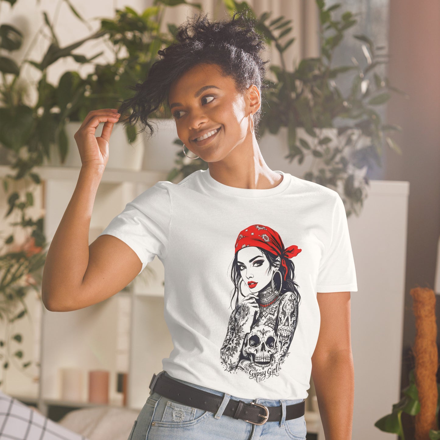Short-Sleeve Unisex Skull sleeve tattoos Gypsy girl T-Shirt