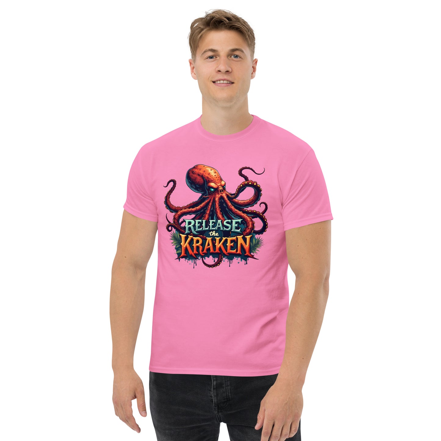 Unisex Skeleton pirate & release the Kraken Twin print classic tee