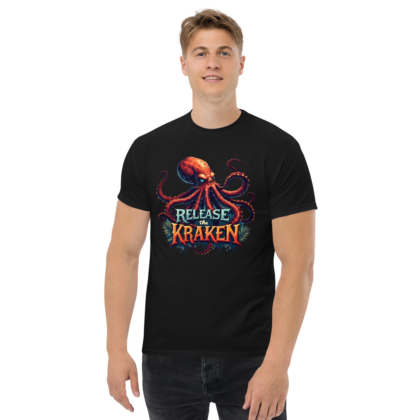 Unisex Skeleton pirate & release the Kraken Twin print classic tee