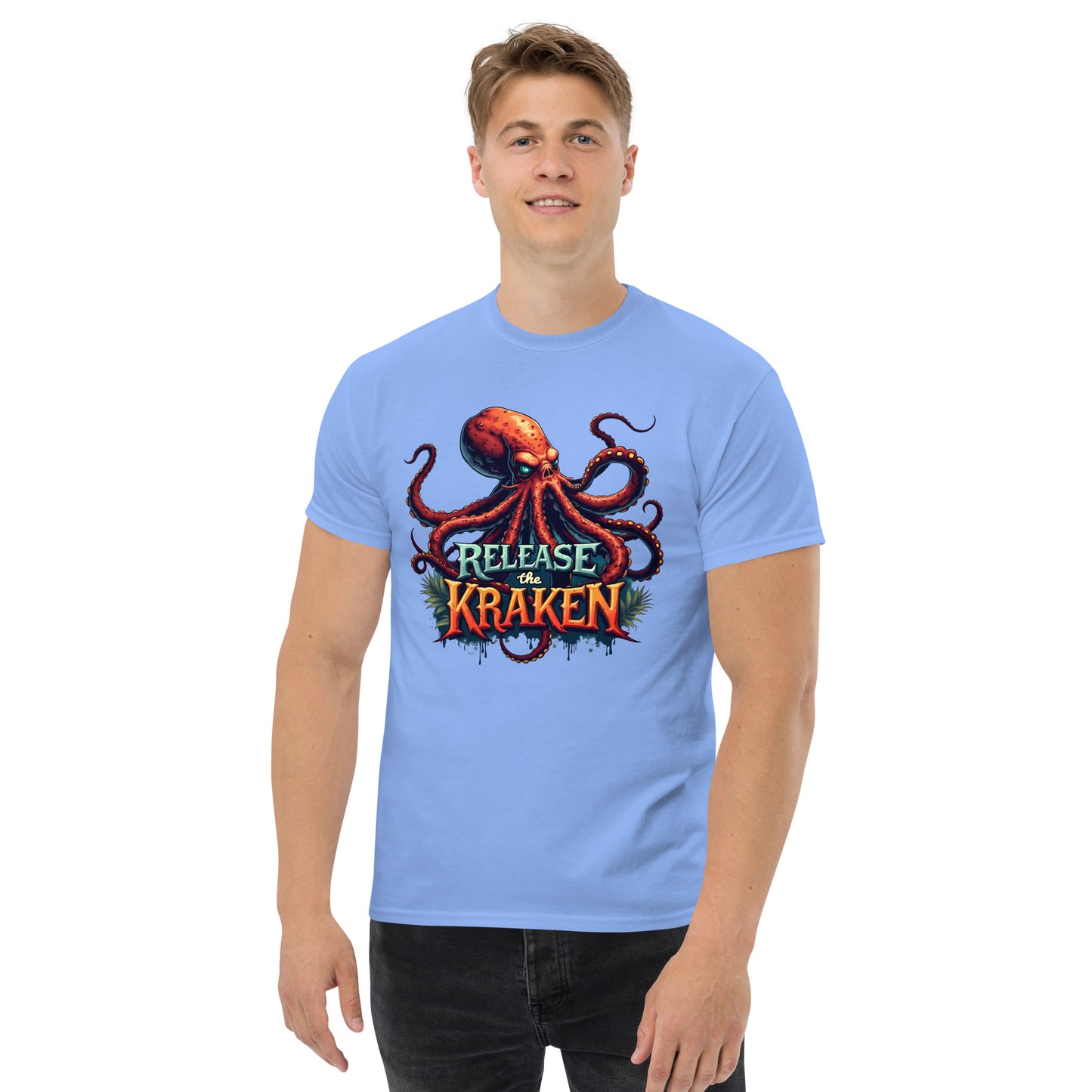 Unisex Skeleton pirate & release the Kraken Twin print classic tee