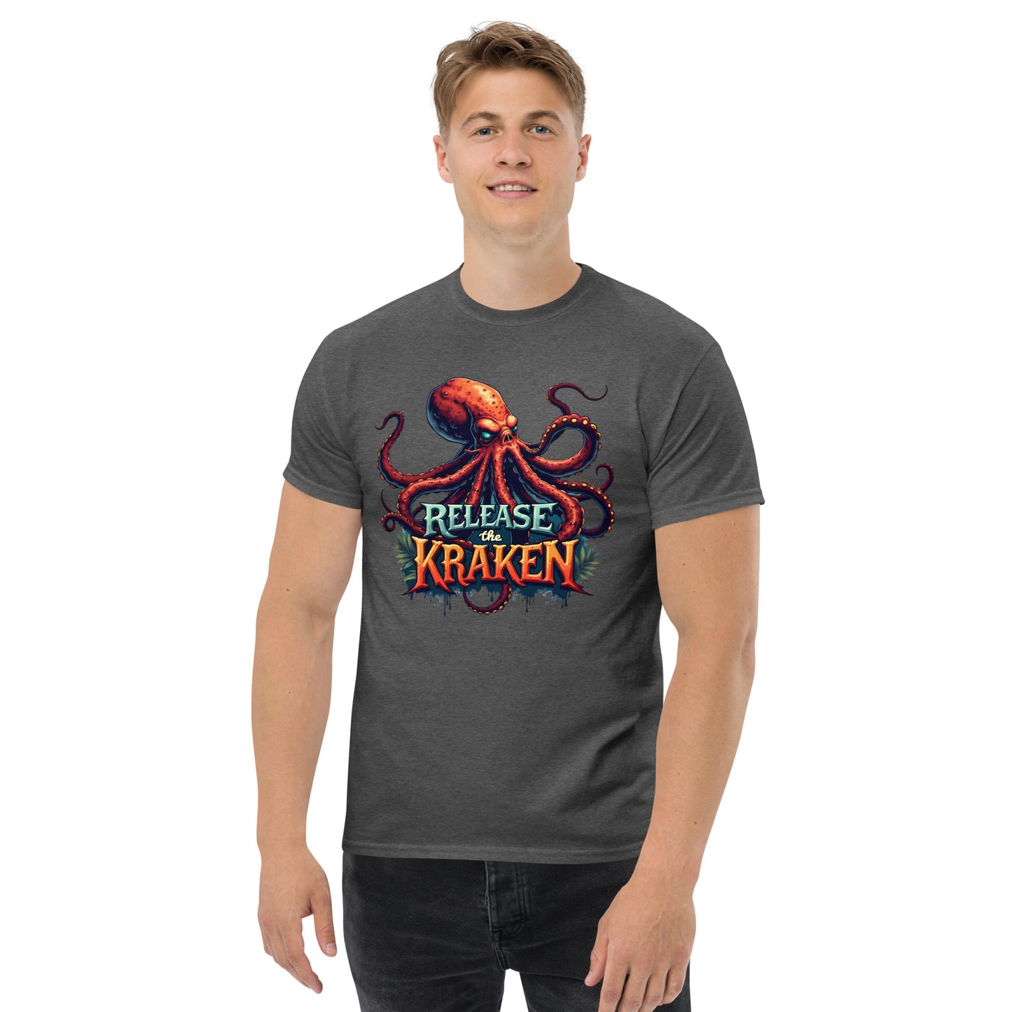 Unisex Skeleton pirate & release the Kraken Twin print classic tee