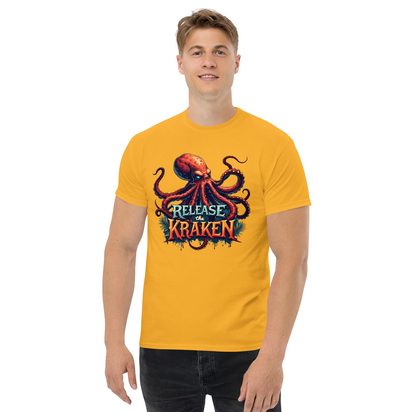 Unisex Skeleton pirate & release the Kraken Twin print classic tee