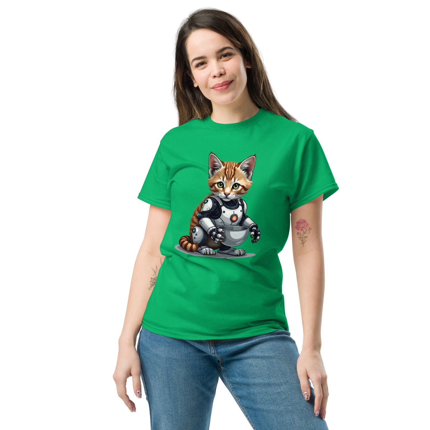 Unisex Hybrid aI cat with bowls classic tee