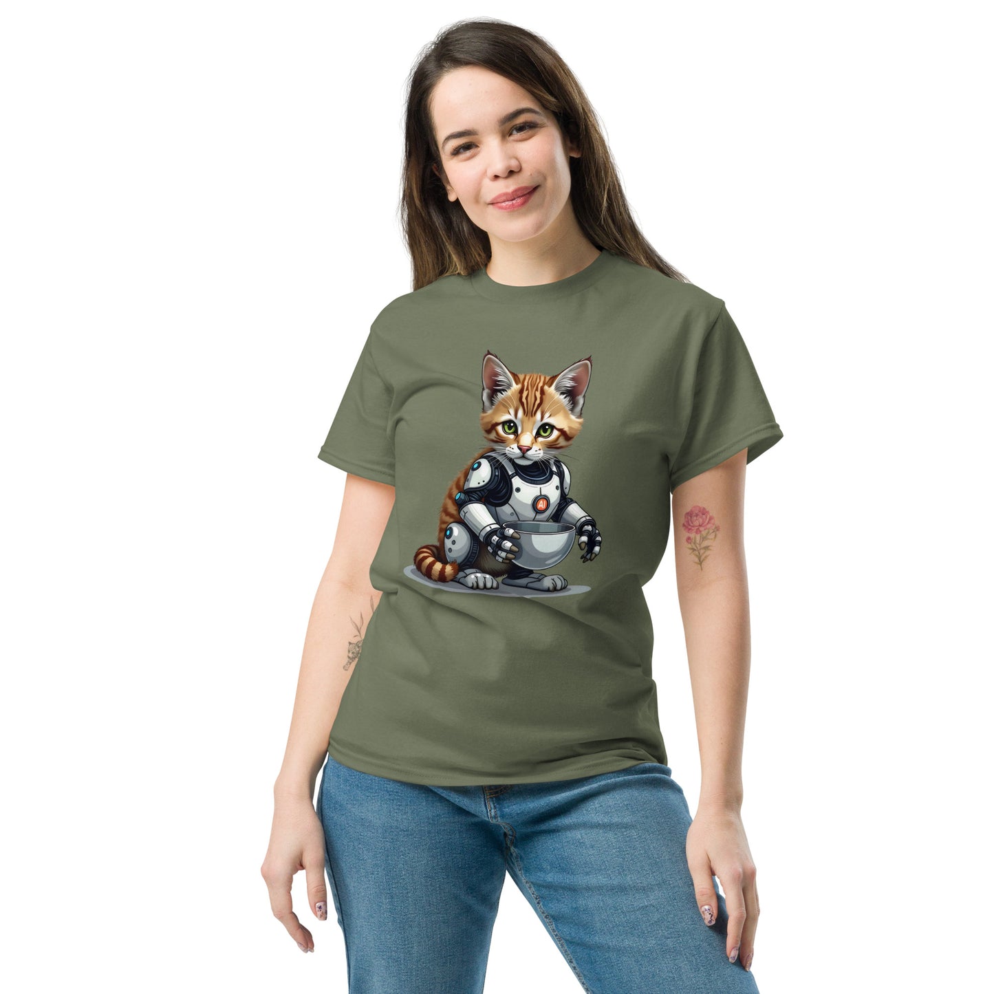 Unisex Hybrid aI cat with bowls classic tee