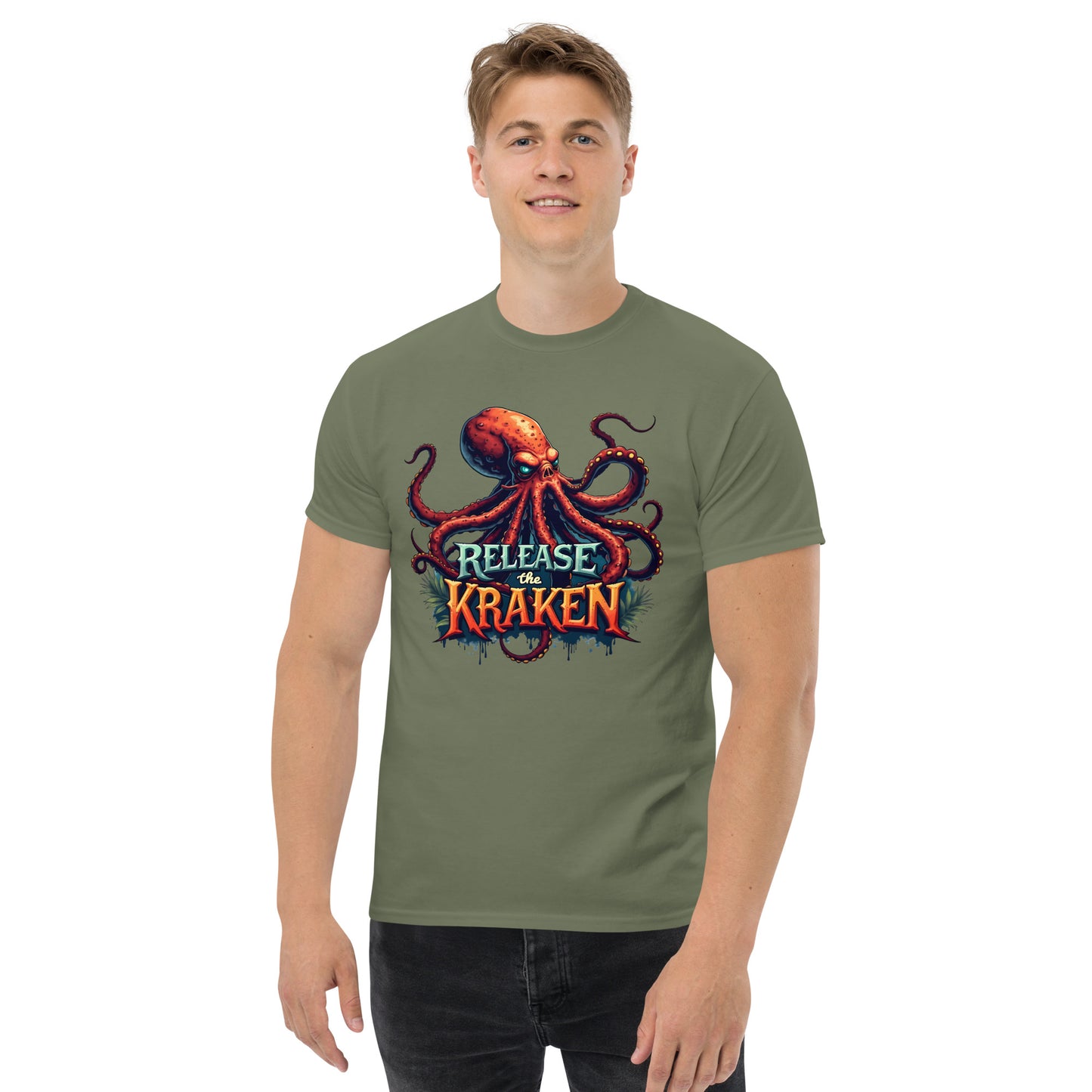 Unisex Skeleton pirate & release the Kraken Twin print classic tee