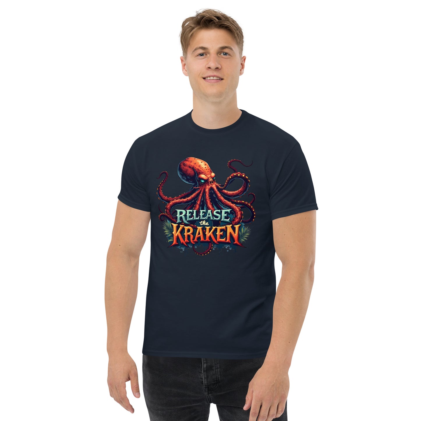 Unisex Skeleton pirate & release the Kraken Twin print classic tee