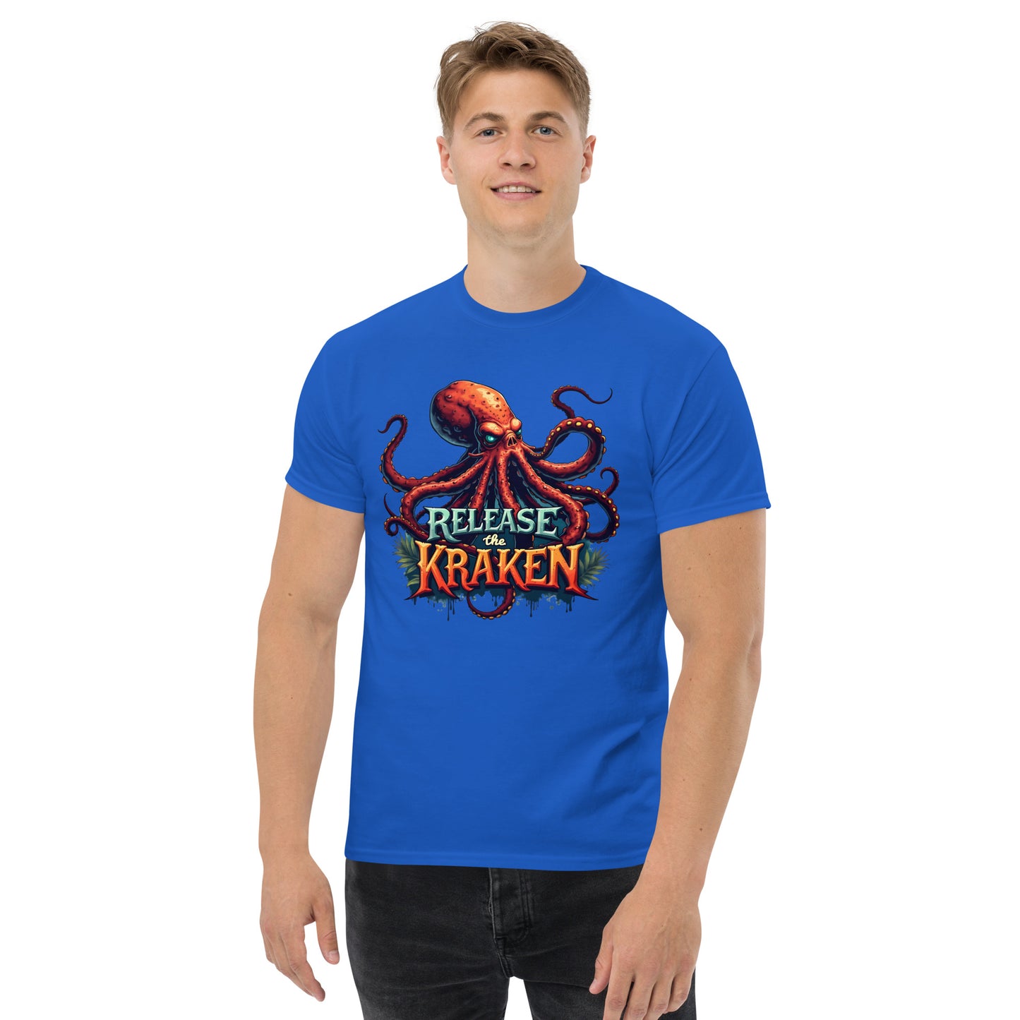 Unisex Skeleton pirate & release the Kraken Twin print classic tee