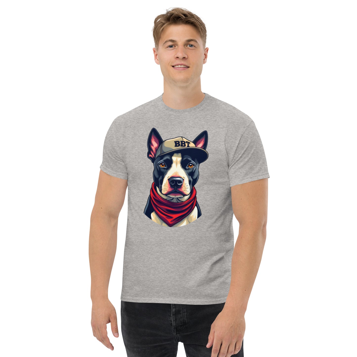 Unisex Black English bull terrier wearing scarf classic tee