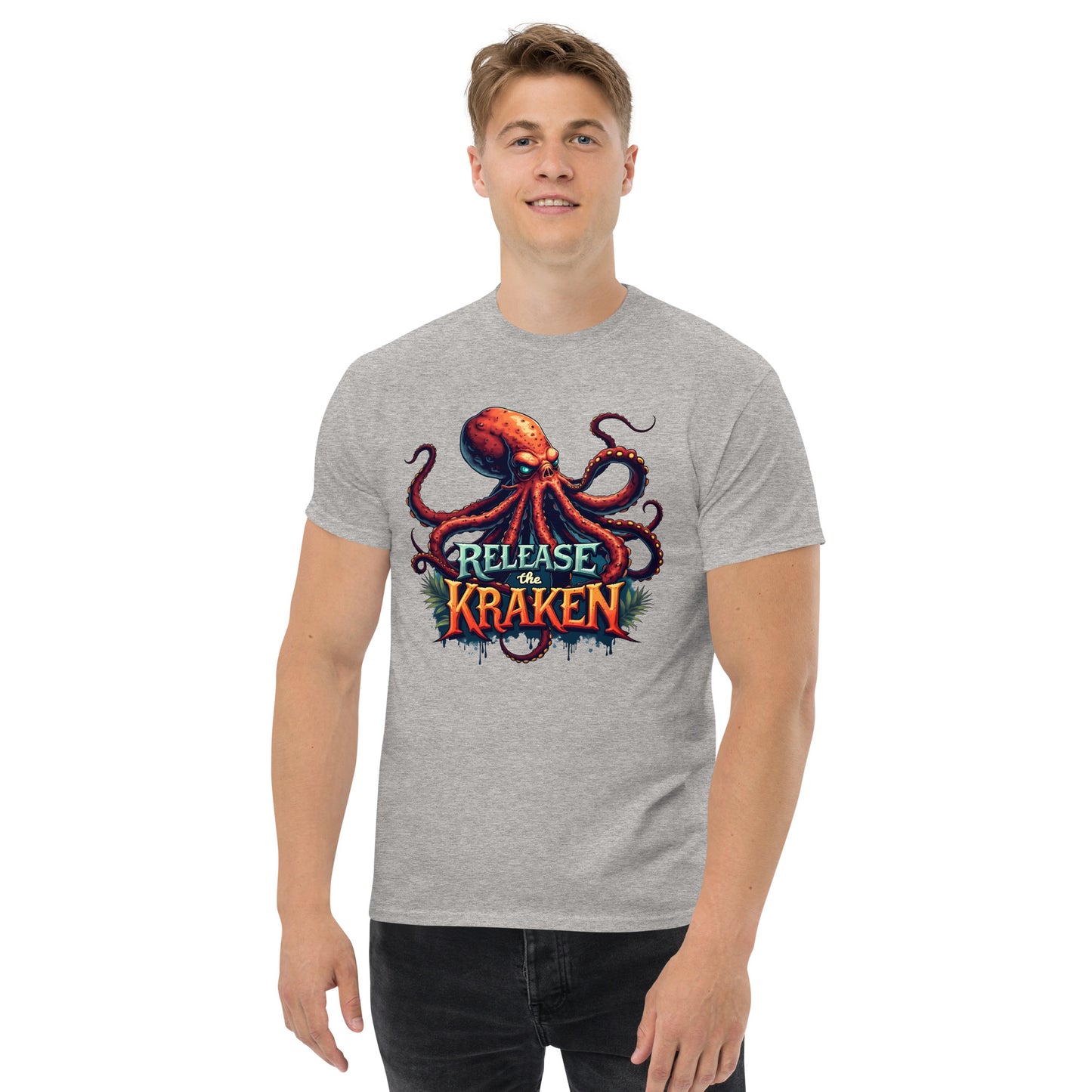 Unisex Skeleton pirate & release the Kraken Twin print classic tee
