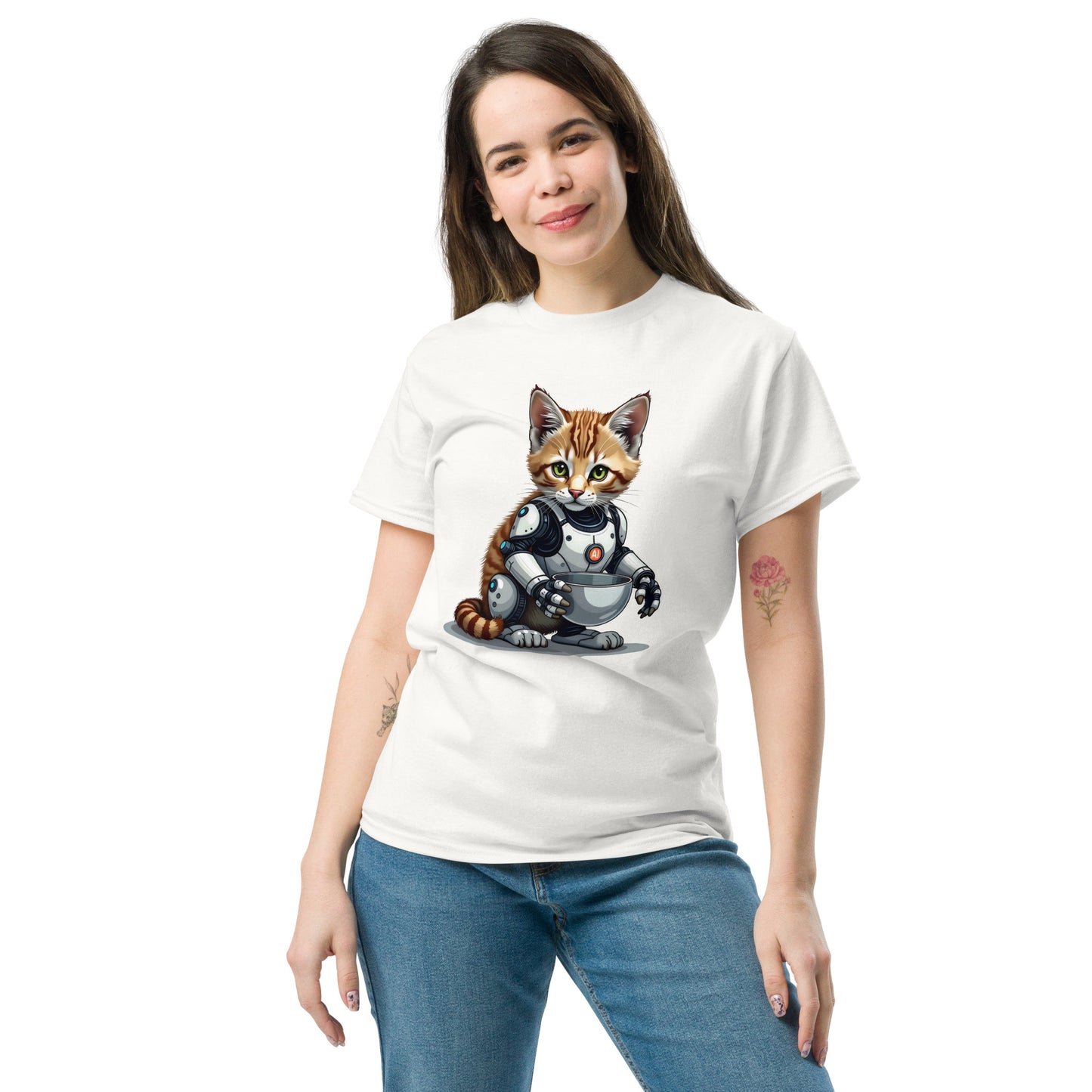 Unisex Hybrid aI cat with bowls classic tee