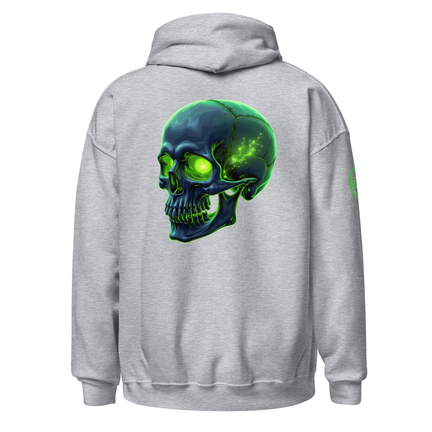 Men and women's crystal green skull Twin print Hoodie