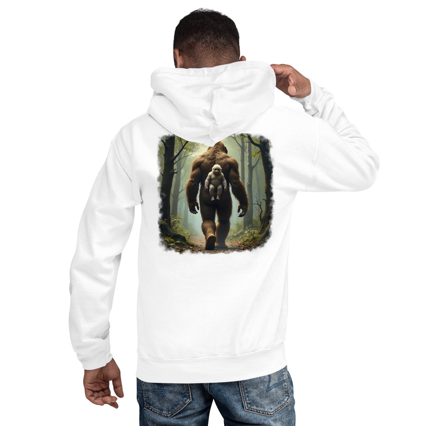 Men's & women's Baby Bigfoot backpack Wooded foreground Hoodie