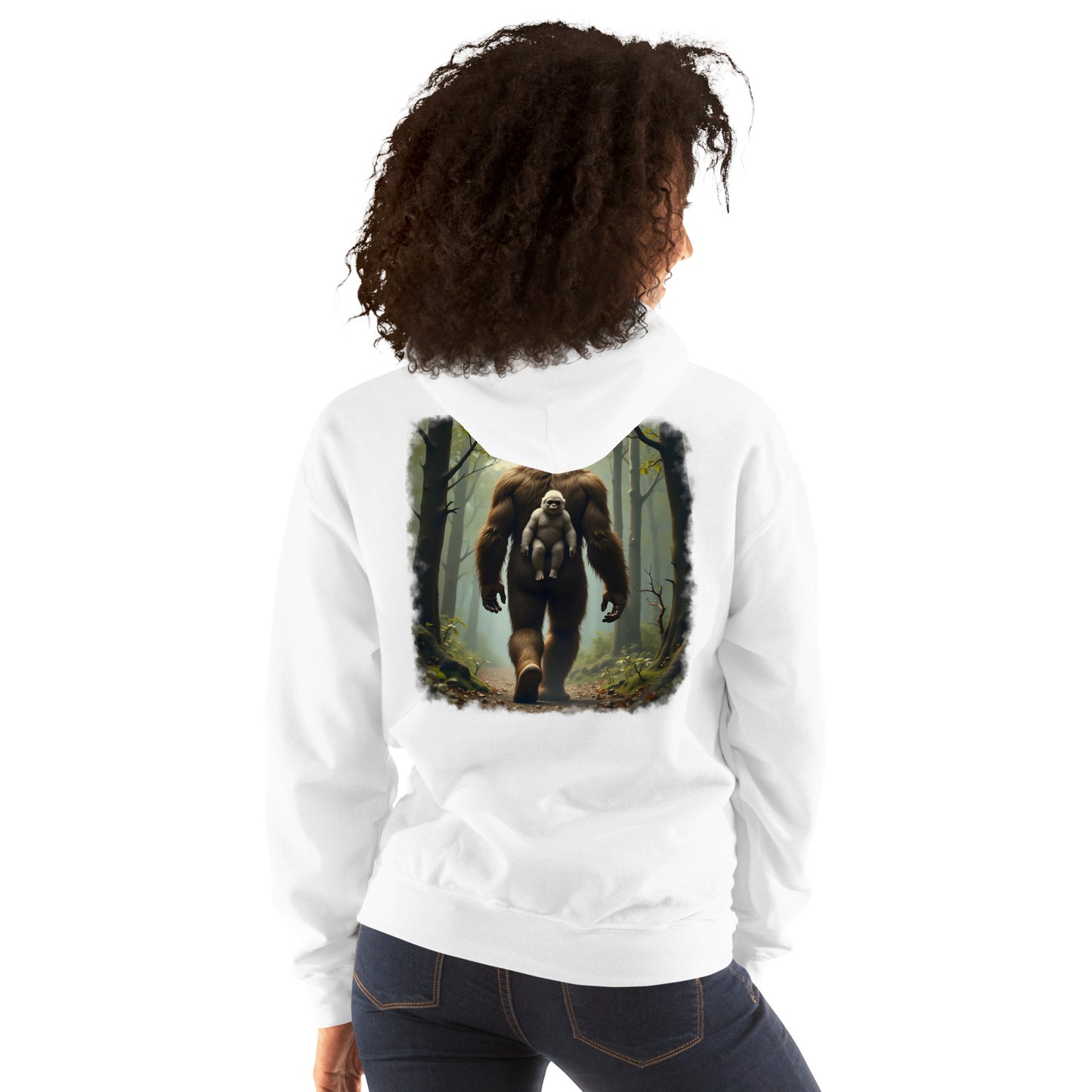 Men's & women's Baby Bigfoot backpack Wooded foreground Hoodie