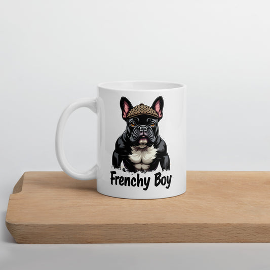French bulldog Frenchy boy White glossy mug