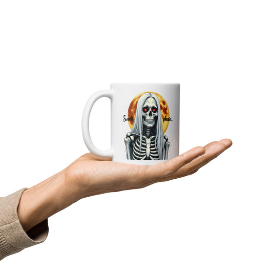 White Sweets please Halloween Old Lady glossy mug