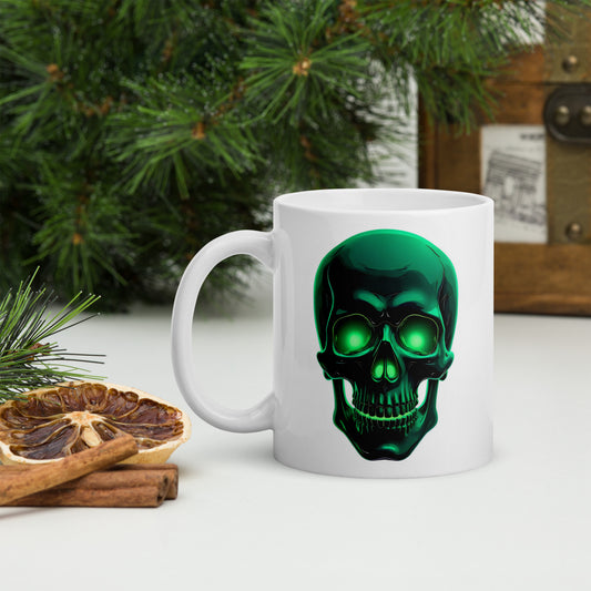 White crystal green skull Twin print on Glossy Mug
