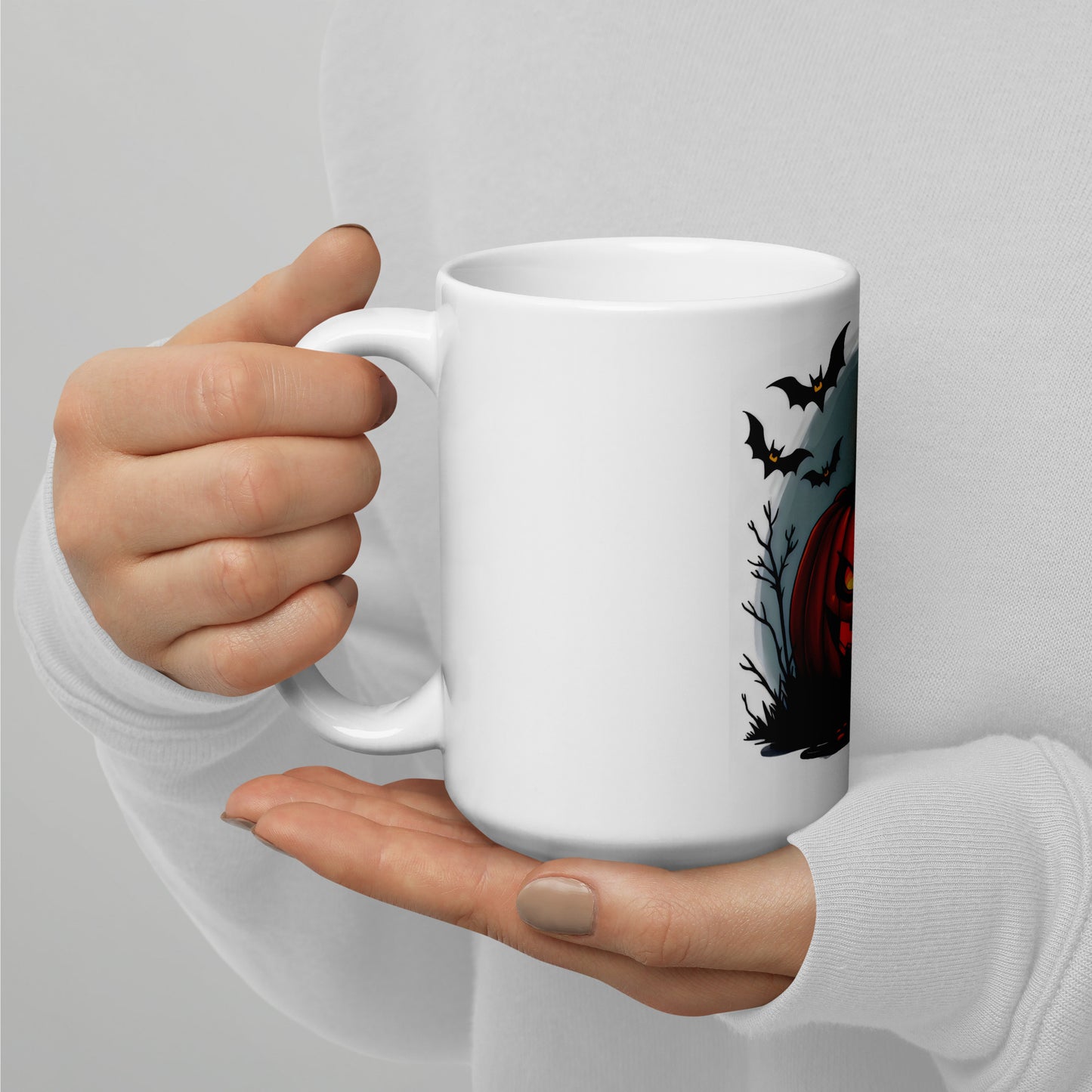 White Scary Halloween glossy mug
