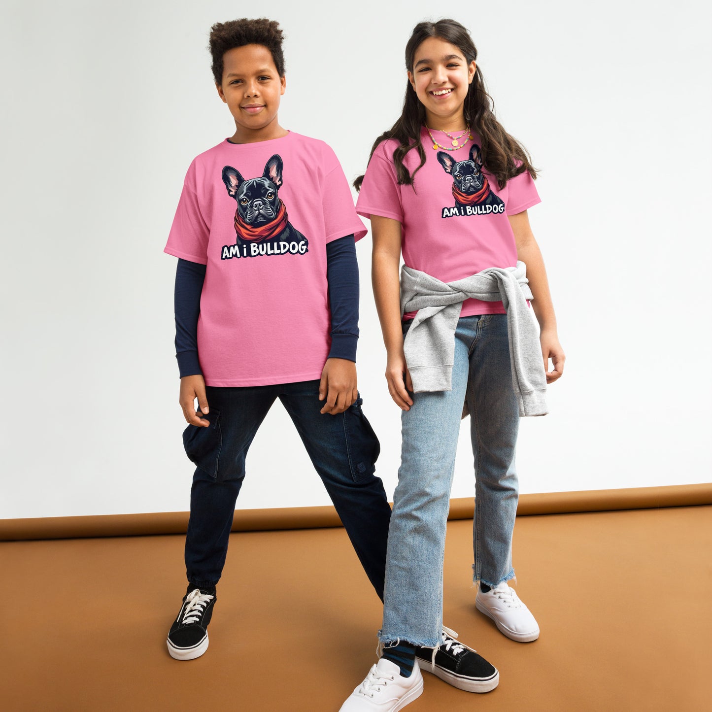 Youth twin print pug French bulldog classic tee
